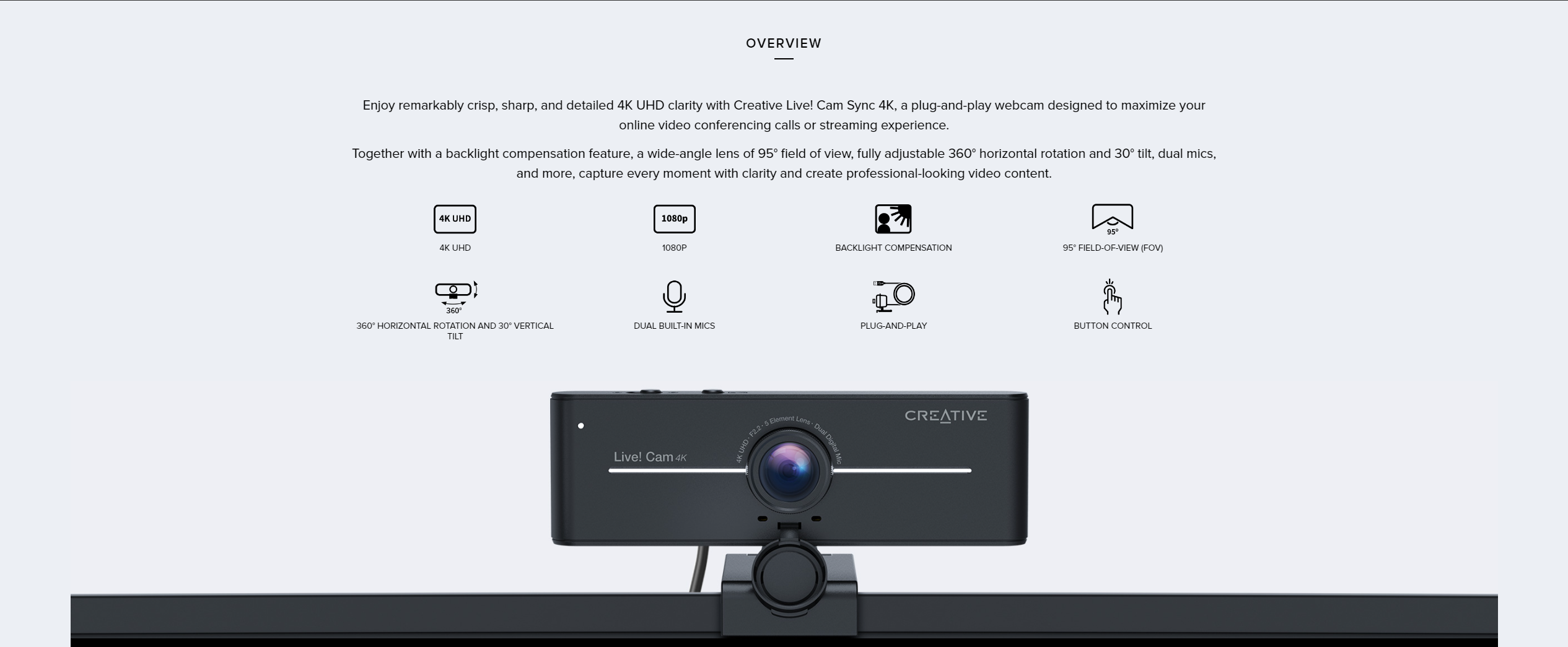 A large marketing image providing additional information about the product Creative Live! Cam Sync 4K UHD Webcam - Additional alt info not provided